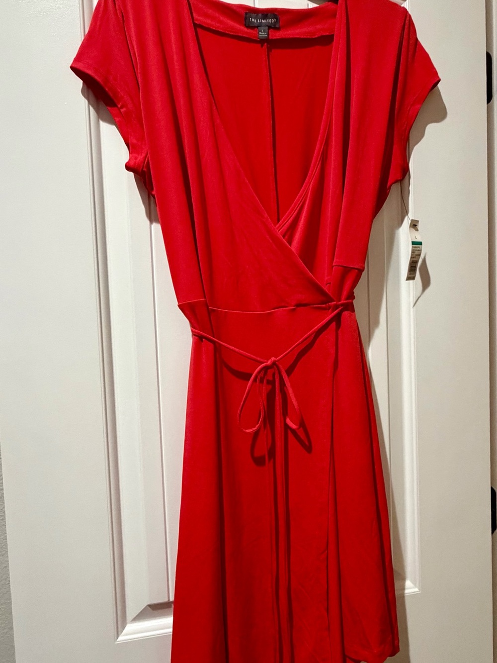 The Limited Red Short-Sleeve Wrap Dress with Tie